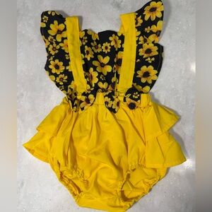 PatPat Yellow and Black Floral Kids One Piece